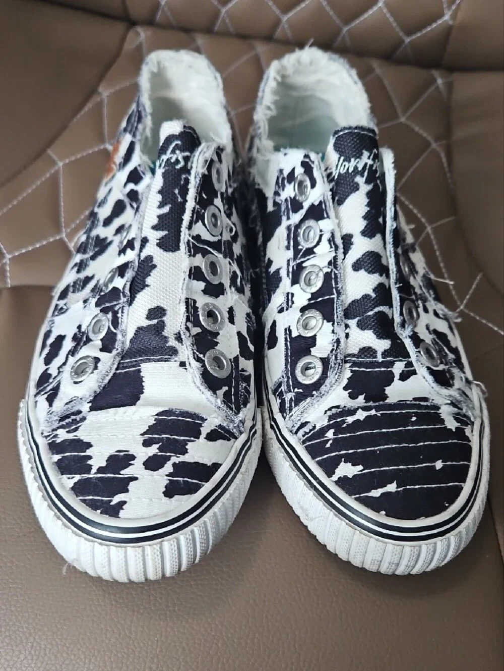 Blowfish Black & White Cow Print Slip-Ons 8.5